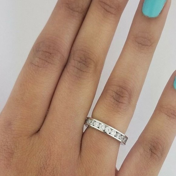 14k Solid White Gold 3.5mm ETERNITY Wedding Band - Picture 2 of 16